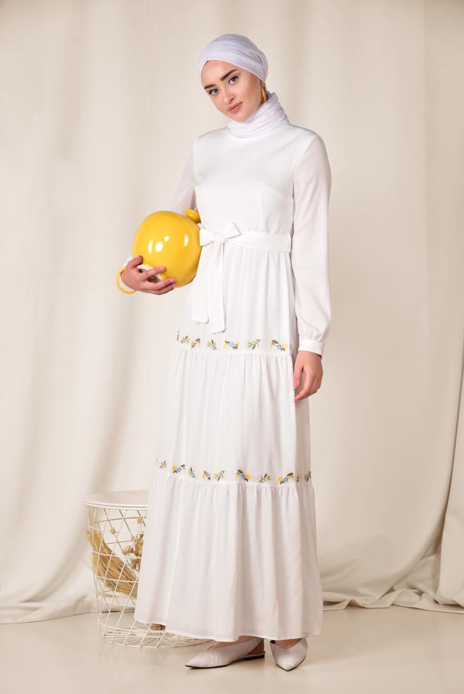 Alvina Tesettür Beyaz Elbise Modelleri