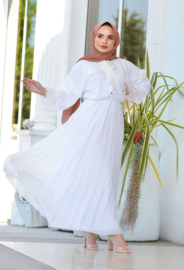 Venezia Wear Tesettür Beyaz Elbise Modelleri