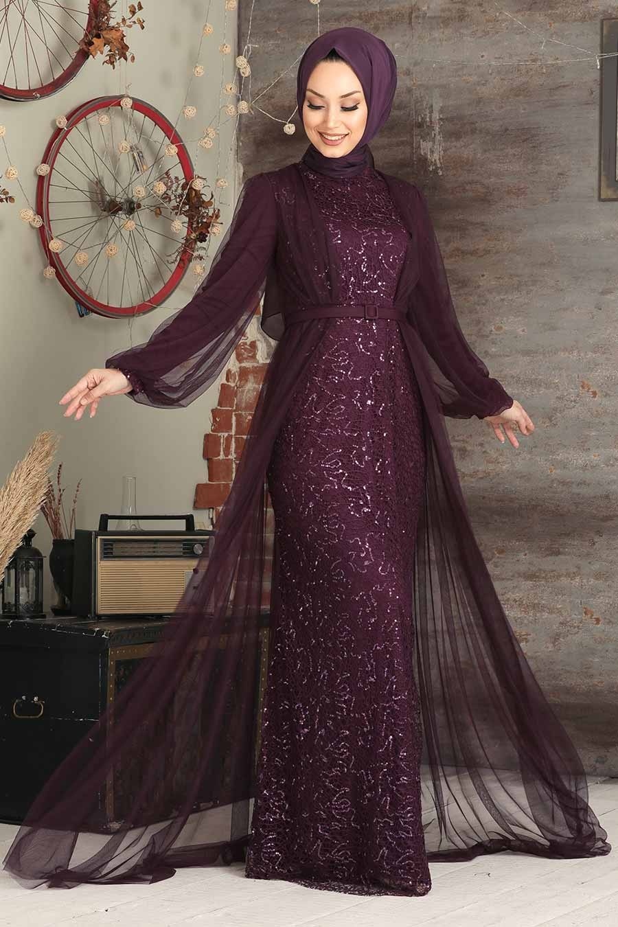 En Güzel Neva Style Pul Payetli Tesettür Abiye Elbise