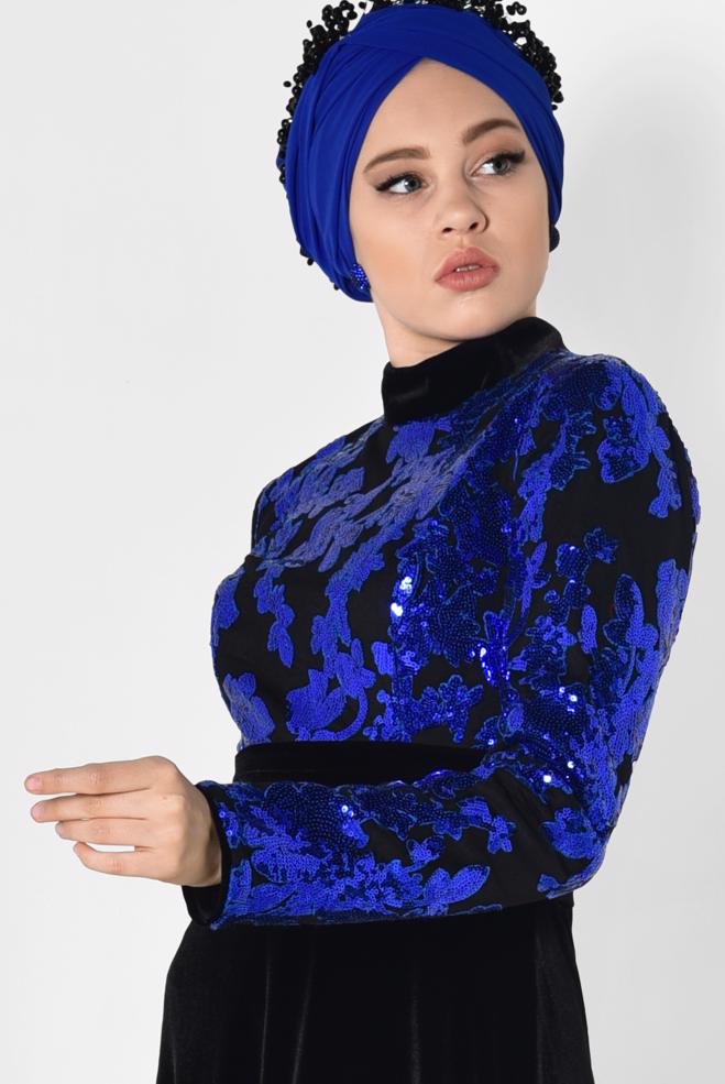 Alvina Pul Payetli Kadife Abiye Elbise Modelleri