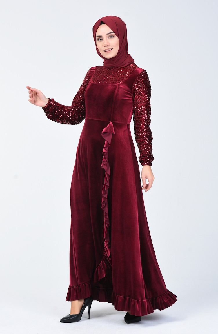 Sefamerve Payet Detaylı Kadife Abiye Elbise Modelleri