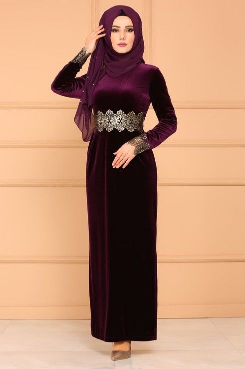 Taş Detaylı Modaselvim Kadife Abiye Elbise Modelleri