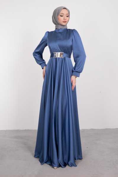 Lamia Giyim Kemerli Tesettür Abiye Elbise