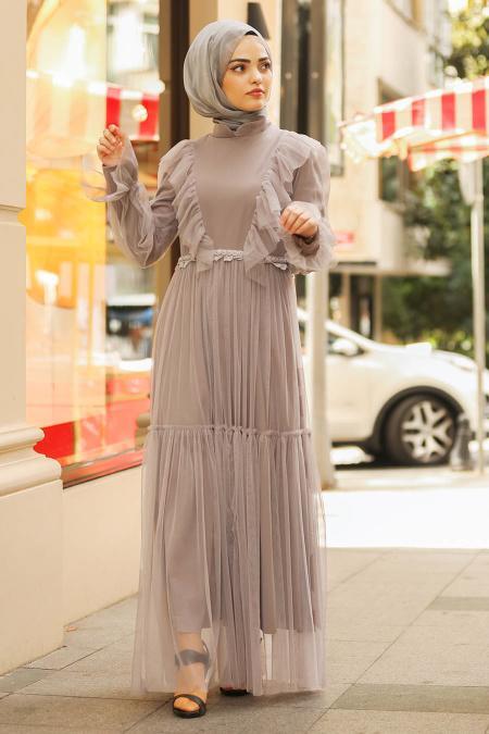 Nayla Collection Tül Detaylı Tesettür Elbise