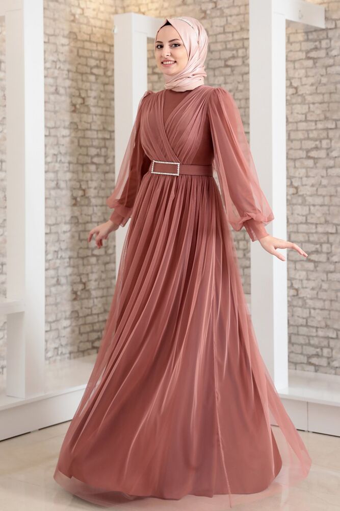 Fashion Showcase Design Soğan Kabuğu Tesettür Tül Abiye Elbise