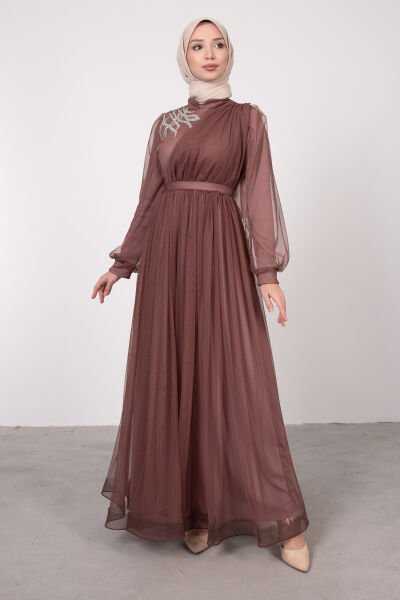 Lamia Giyim Tesettür Tül Abiye Elbise Modeli