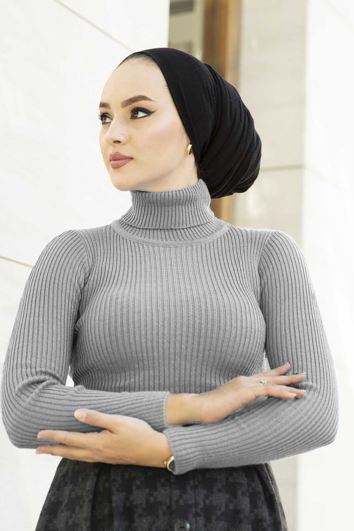 Şık Modasena Tesettür Boğazlı Triko Kazak Modeli