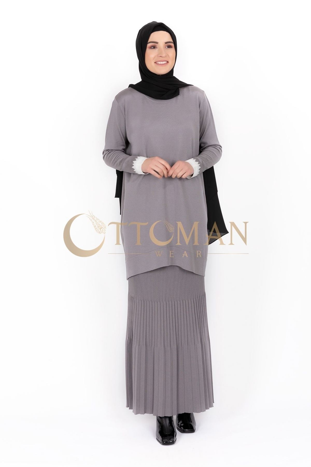 Ottoman Wear Tesettür Etekli Triko Takım