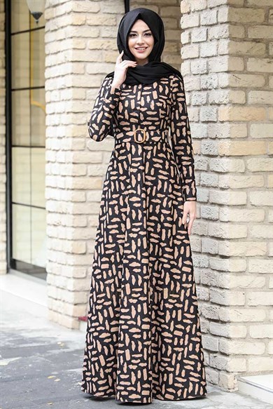 Pınar Şems Kışlık Tesettür Elbise Modeli
