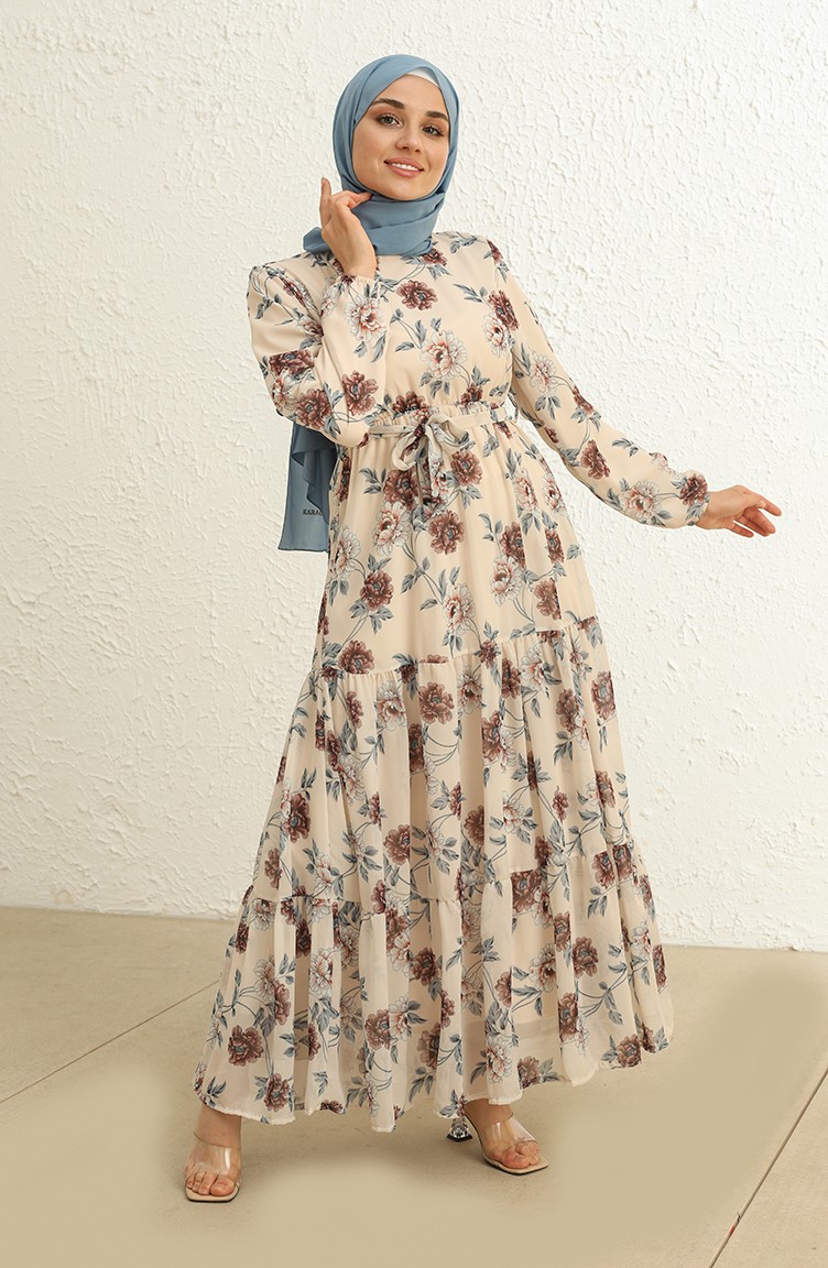 Sefamerve Çiçek Desenli Tesettür Elbise Modeli