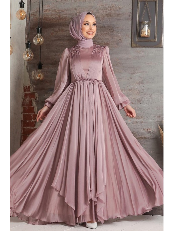 Neva Style Balon Kol Tesettür Abiye Elbise
