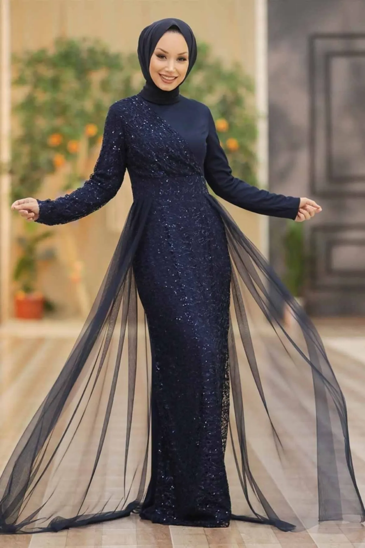 Neva Style Pul Payetli Tesettür Abiye Elbise